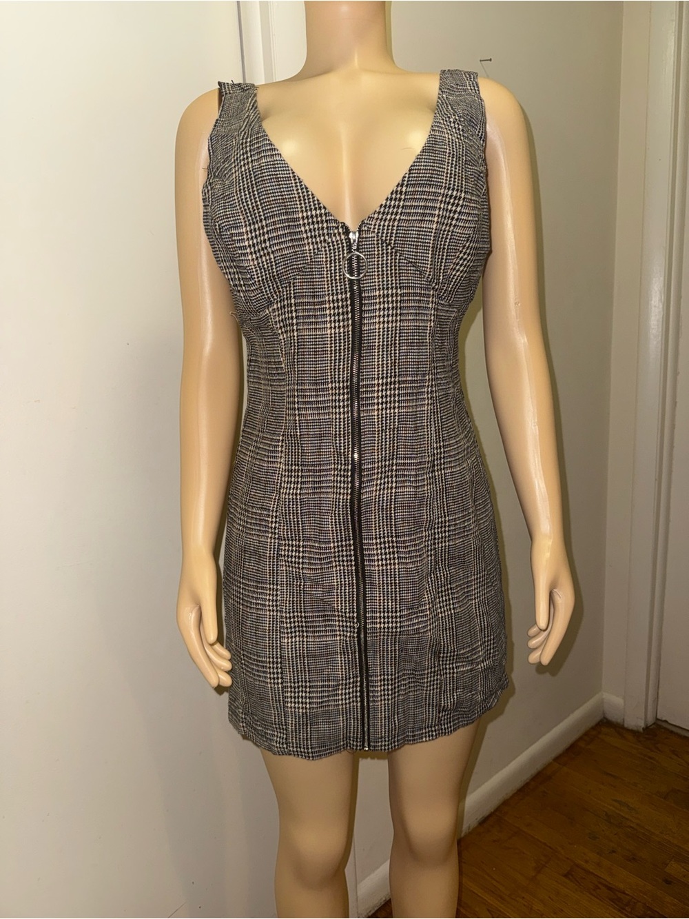 Forever 21 Black & White Plaid Zip-Front Mini Dress